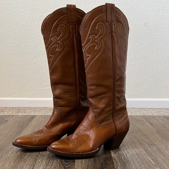 Vintage Shoes - Vintage Leather Brown Cowgirl Boots